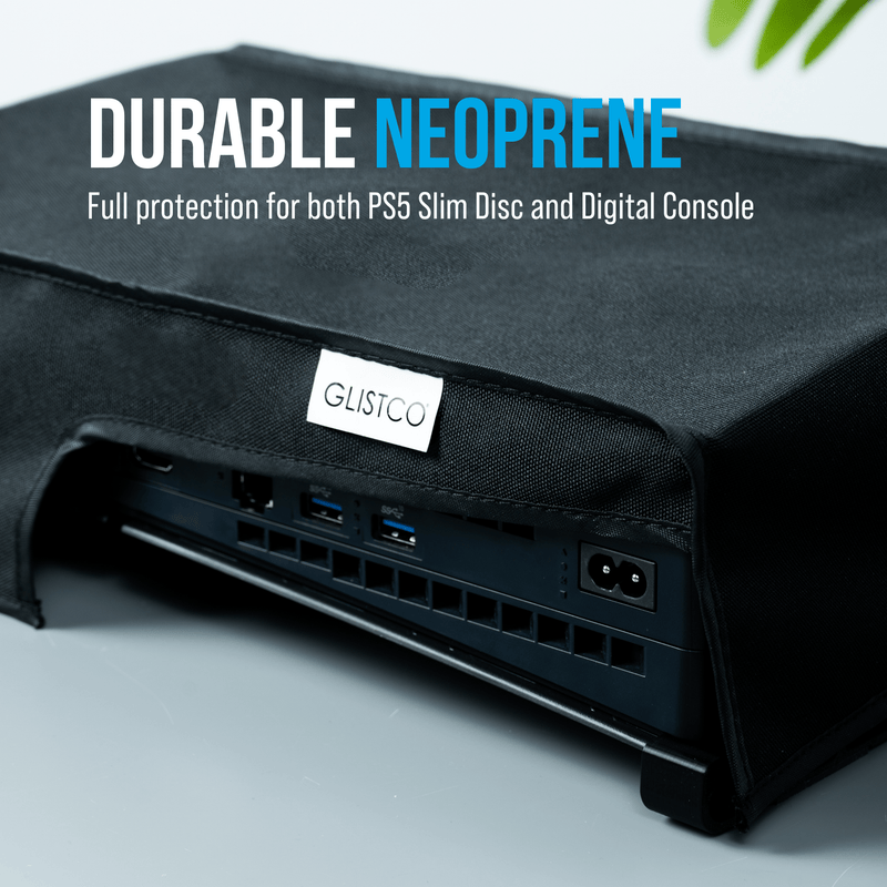 thumbnail image 2 of Horizontal Dust Cover With White Accent For PS5 Console – Black Nylon Protection 2 of 5